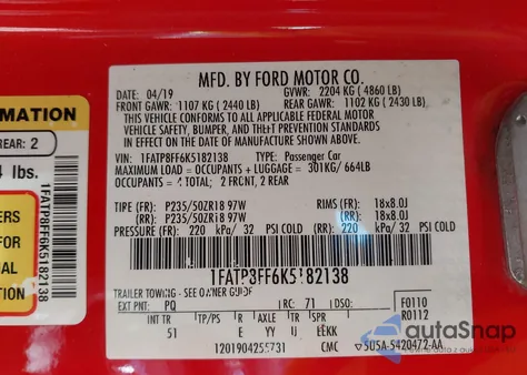 2019 Ford Mustang Gt Premium из США, поврежденный, VIN 1FATP8FF6K5182138